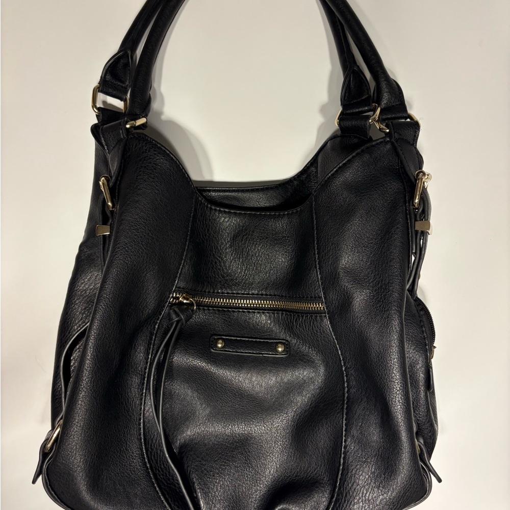Black Leather-Style Women’s Shoulder Bag